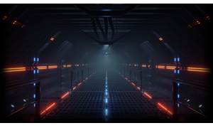 Cyberpunk corridor with particles, 60FPS